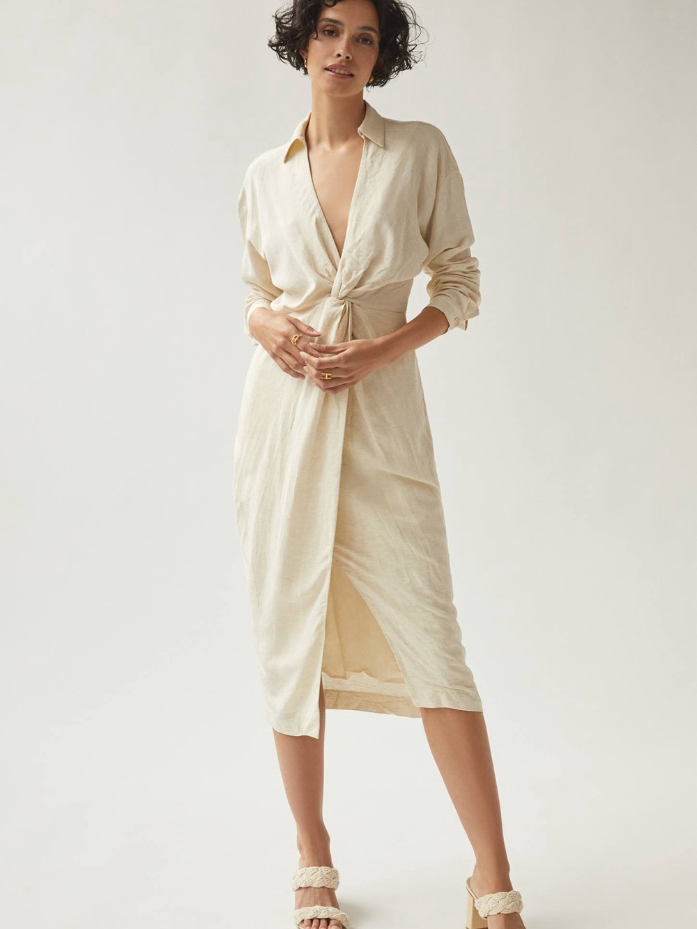 NWT By Anthropologie V-Neck Knot Front Midi Dress